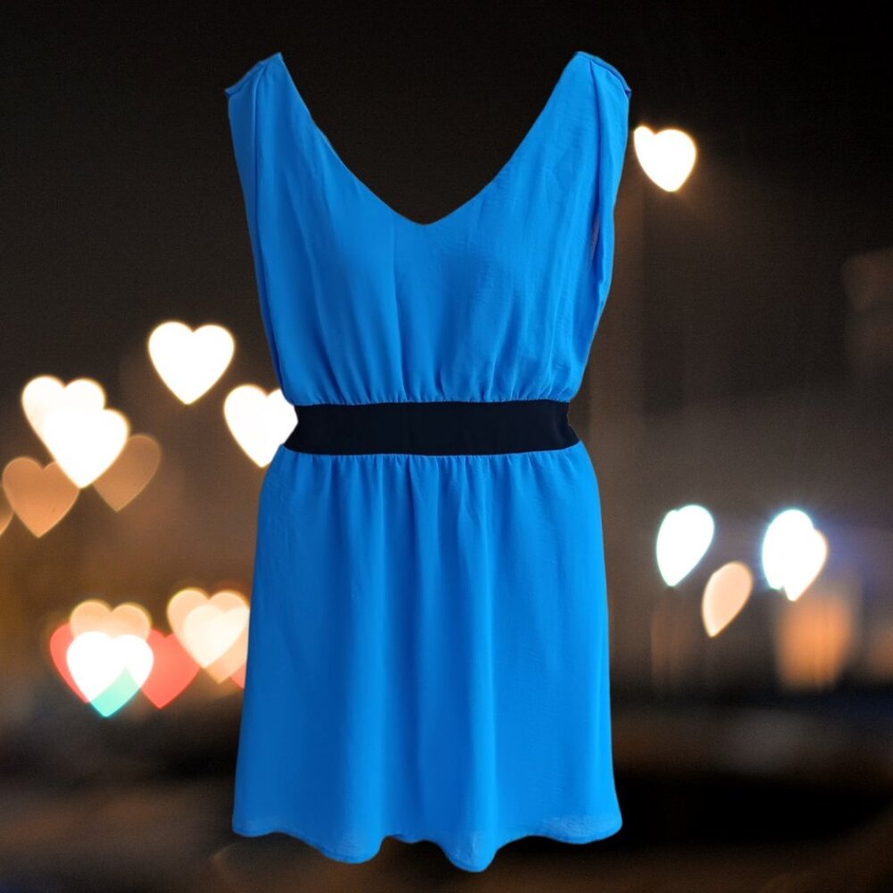 Alya Women's Sleeveless Dress High Waisted Back Tie Blue Size M